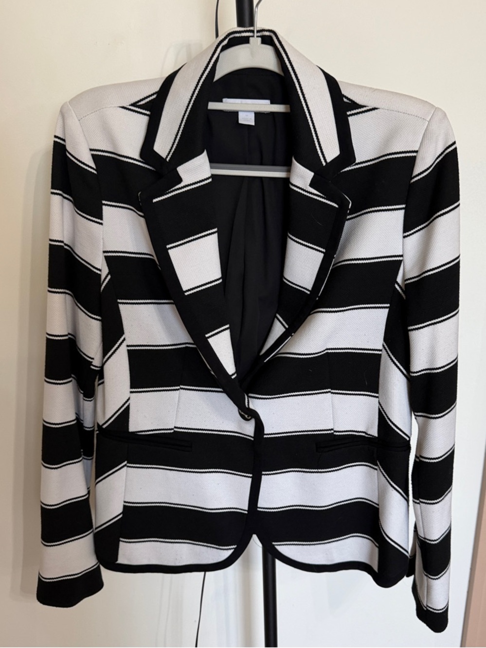 New York & Company Black and White Striped Blazer